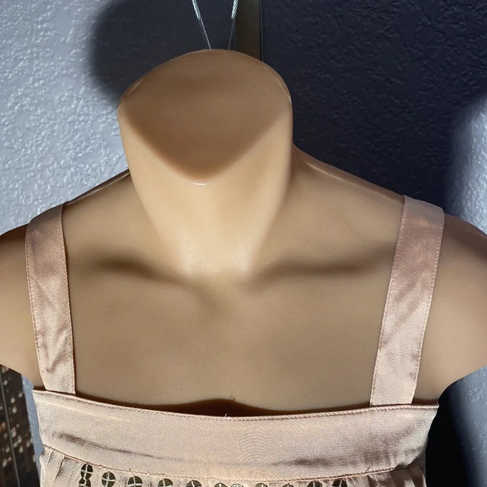 TIBI - silk pocketed, pleated romper: rose gold, square neck, button closure - 4 - Picture 7 of 16